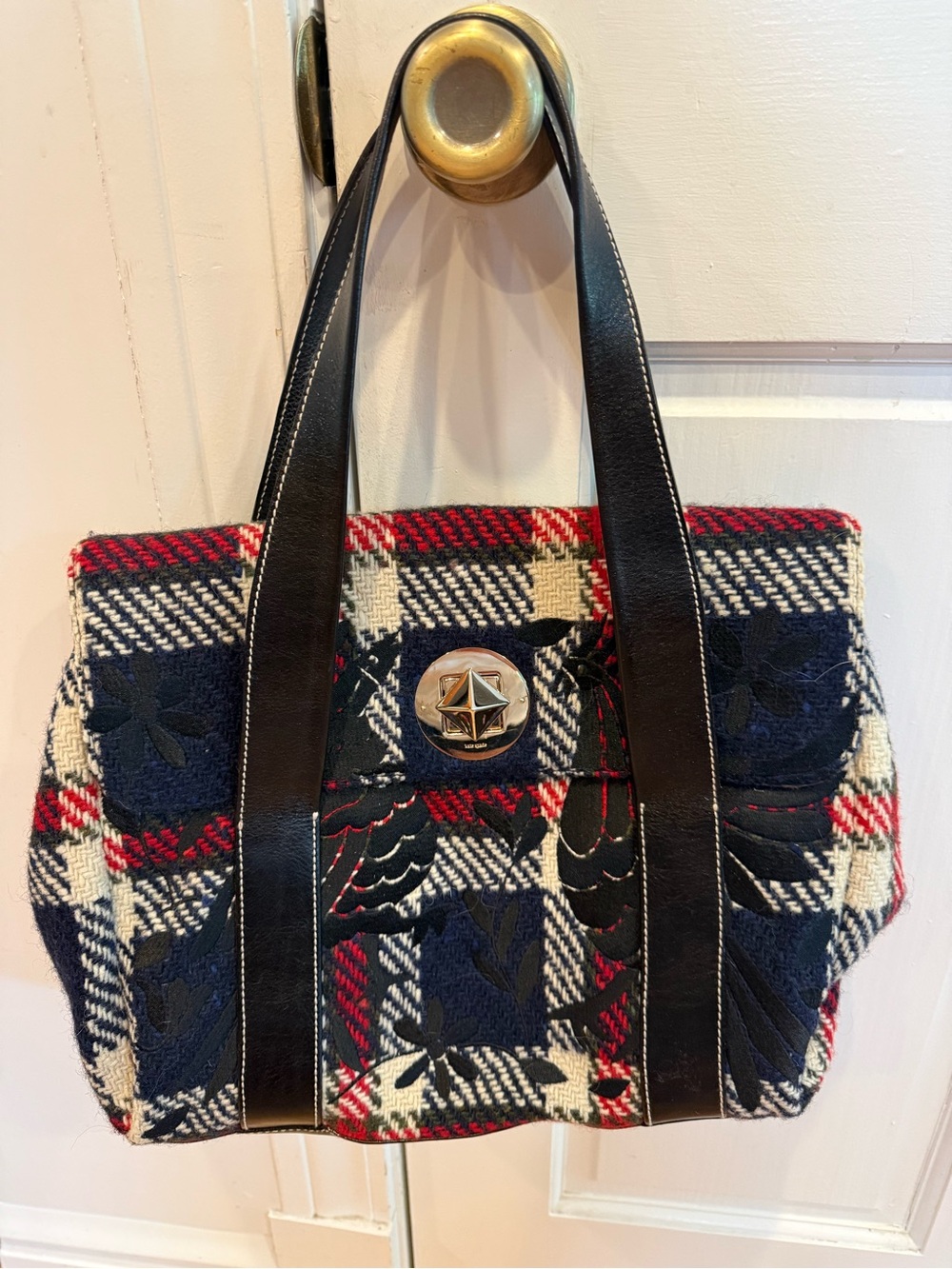 RARE Vintage Kate Spade Mackinac Plaid Wool Floral Shoulder Bag
